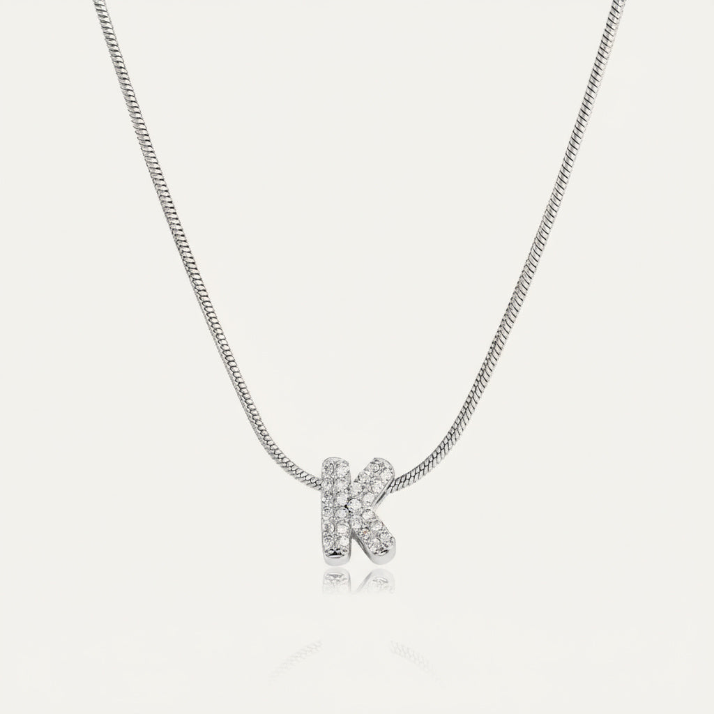 Dainty Bubble Diamond Initial Necklace