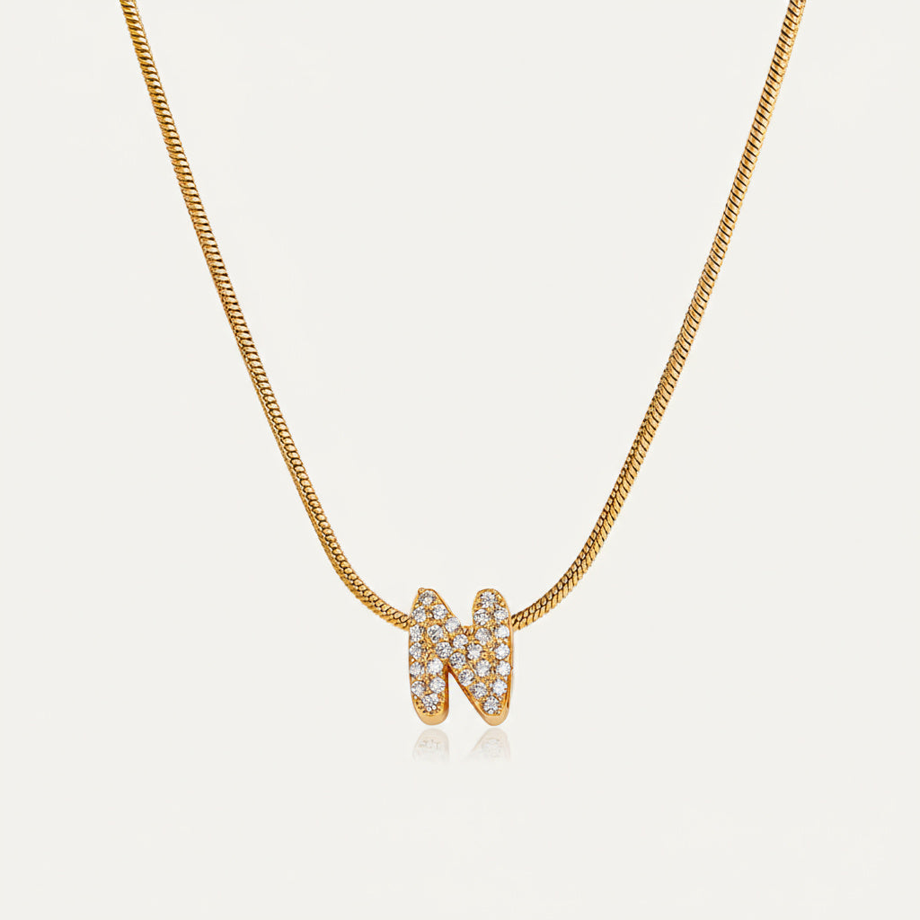 Dainty Bubble Diamond Initial Necklace