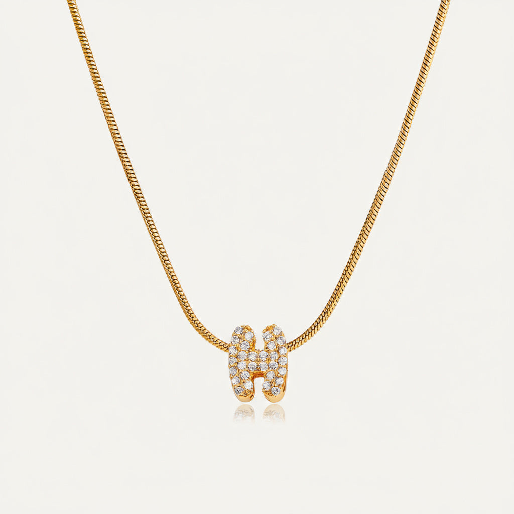 Dainty Bubble Diamond Initial Necklace