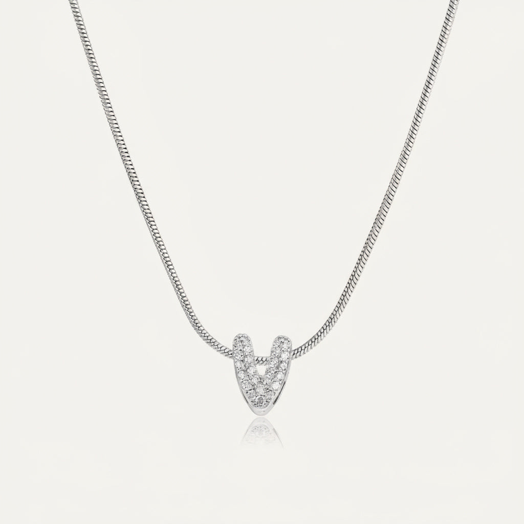 Dainty Bubble Diamond Initial Necklace