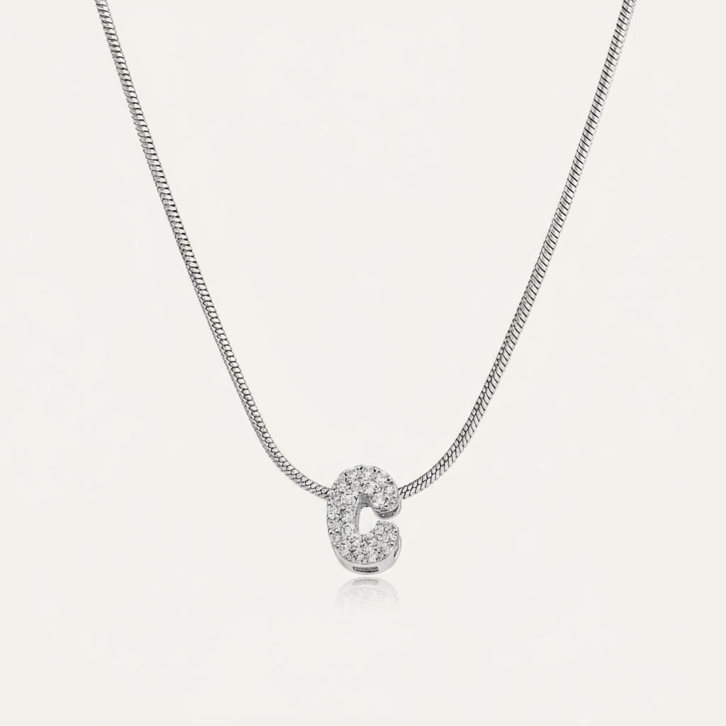 Dainty Bubble Diamond Initial Necklace