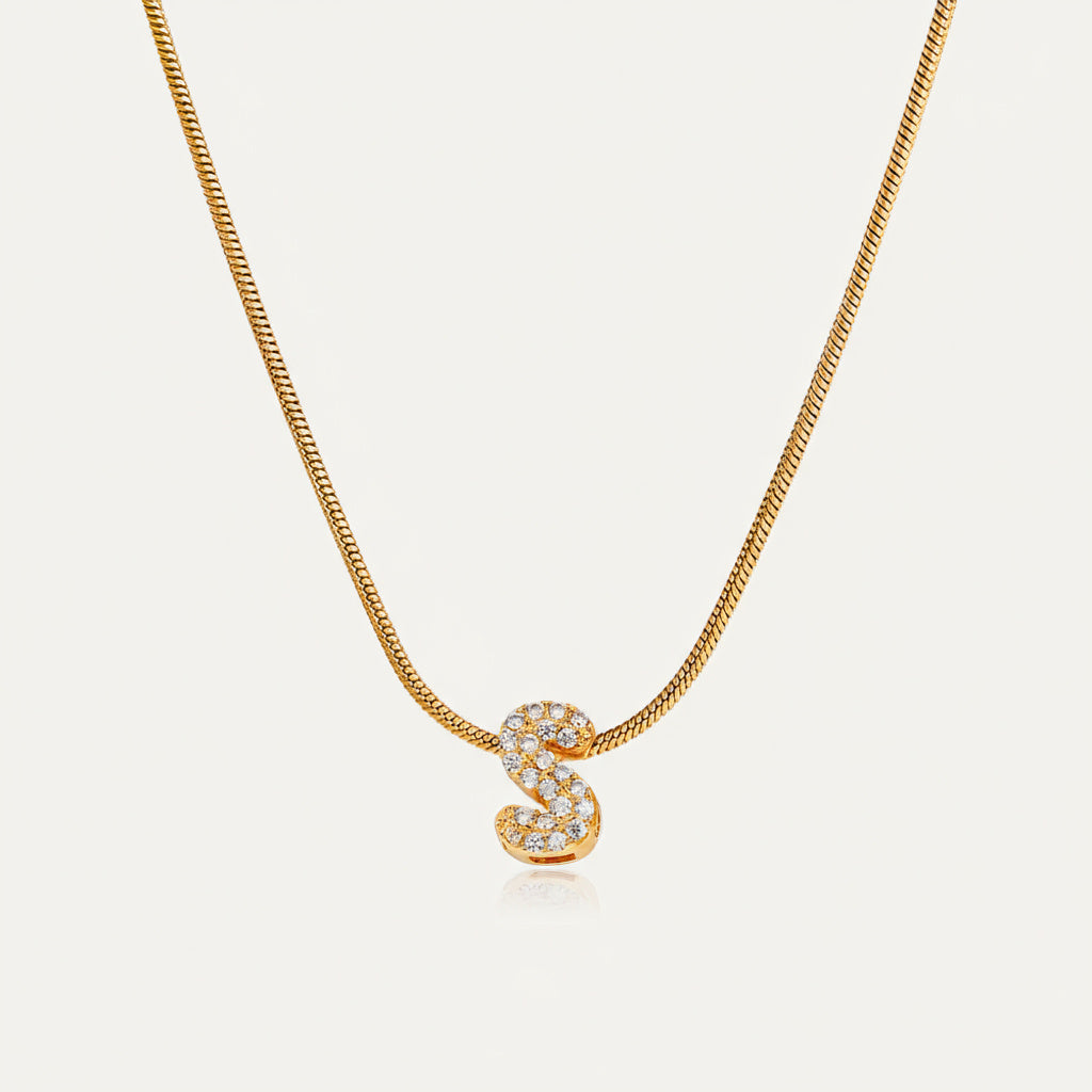 Dainty Bubble Diamond Initial Necklace