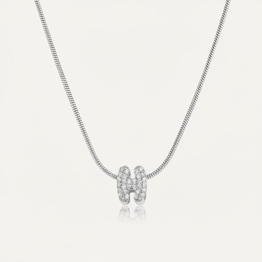 Dainty Bubble Diamond Initial Necklace