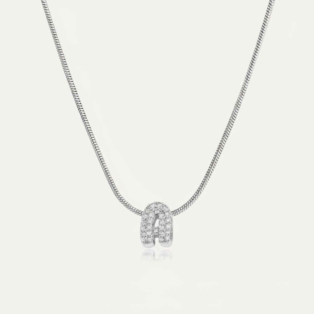 Dainty Bubble Diamond Initial Necklace