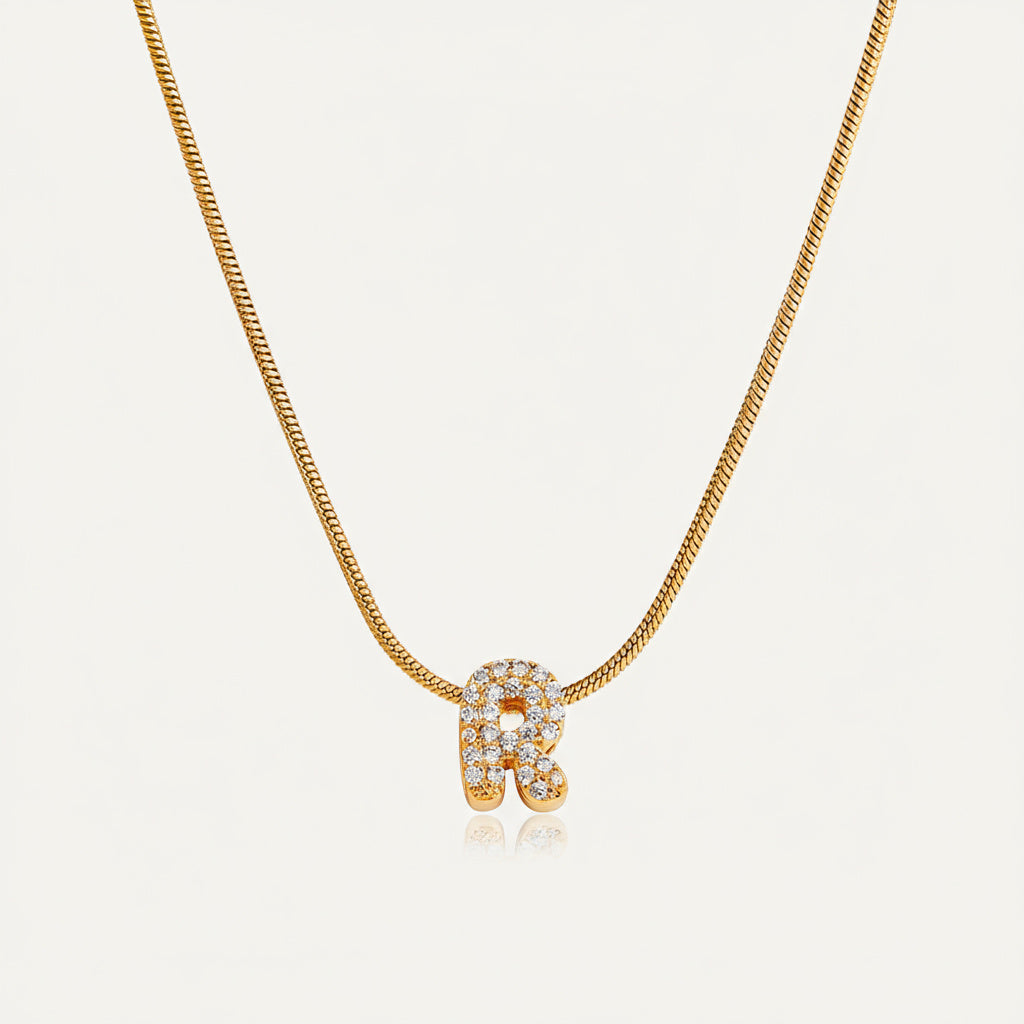 Dainty Bubble Diamond Initial Necklace