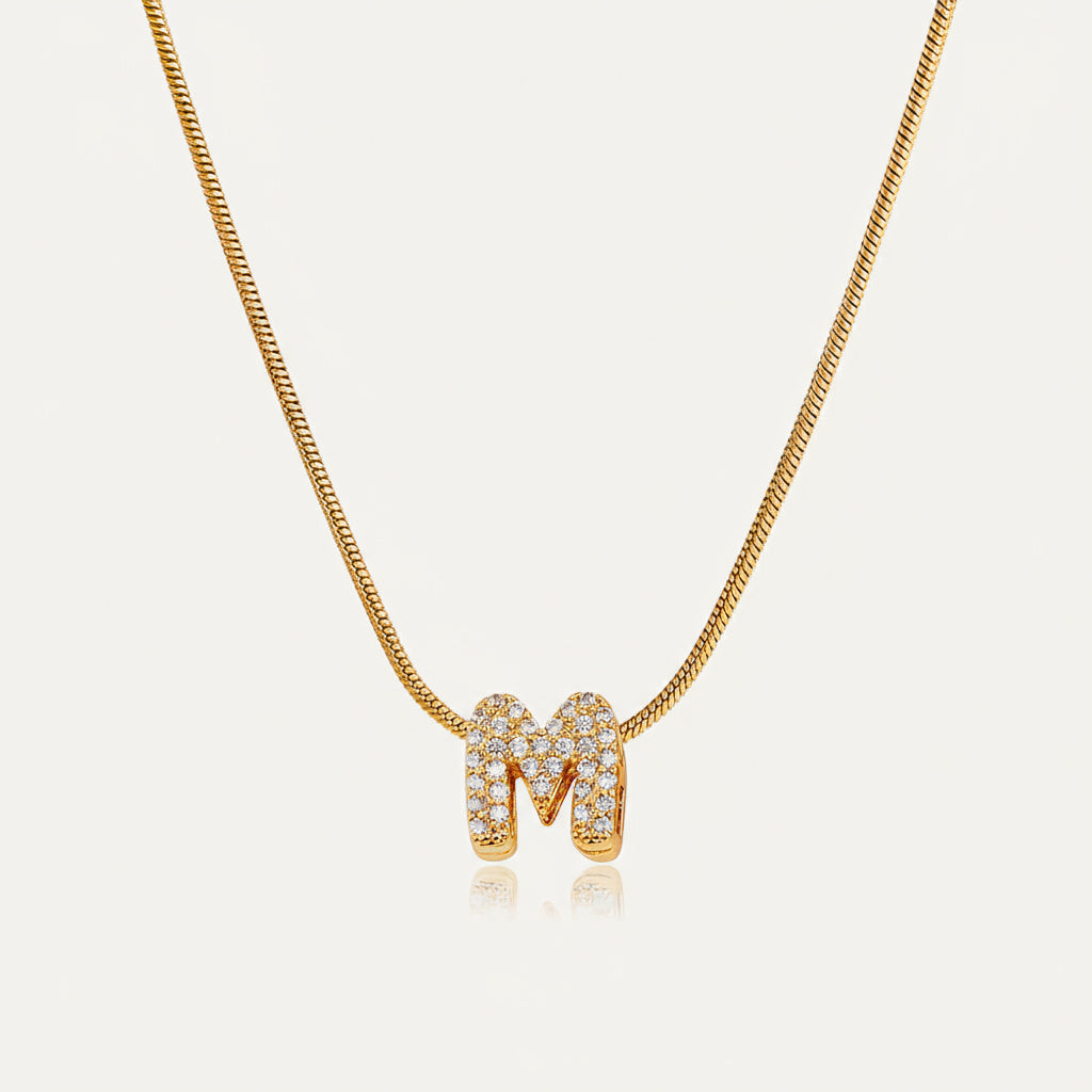 Dainty Bubble Diamond Initial Necklace