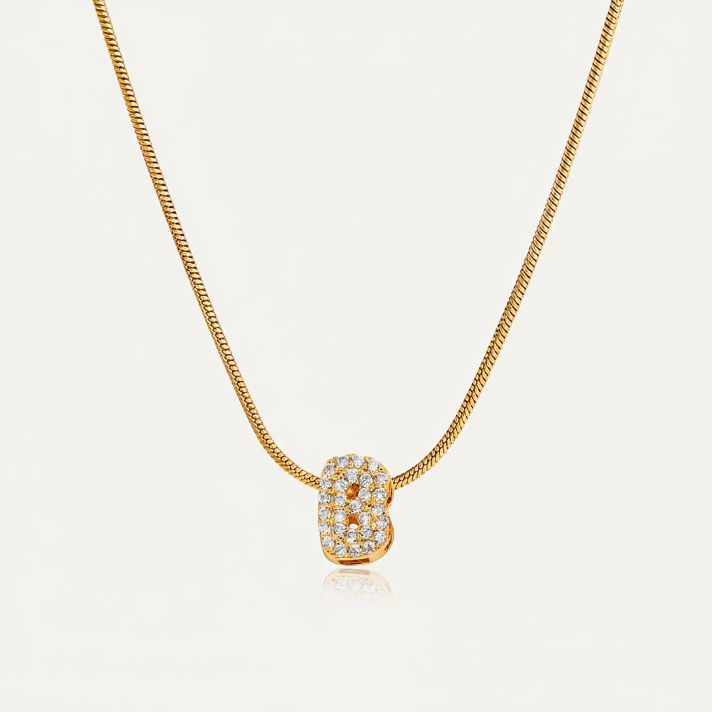 Dainty Bubble Diamond Initial Necklace