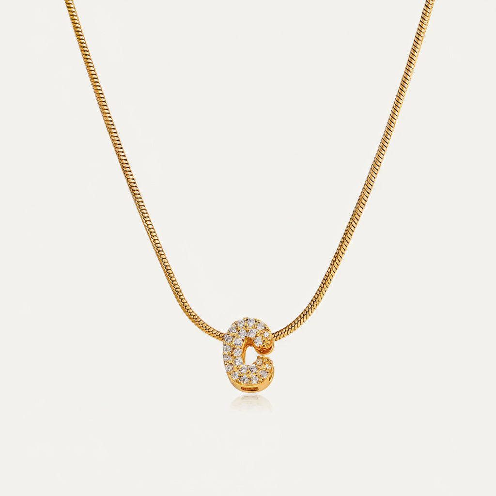Dainty Bubble Diamond Initial Necklace