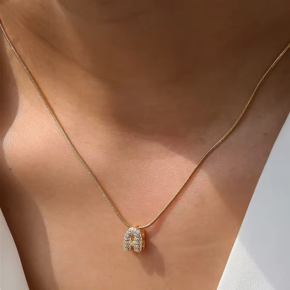 Dainty Bubble Diamond Initial Necklace