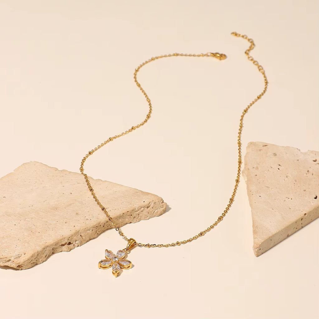 Zircon five-petal flower pendant