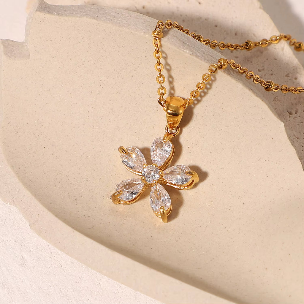 Zircon five-petal flower pendant