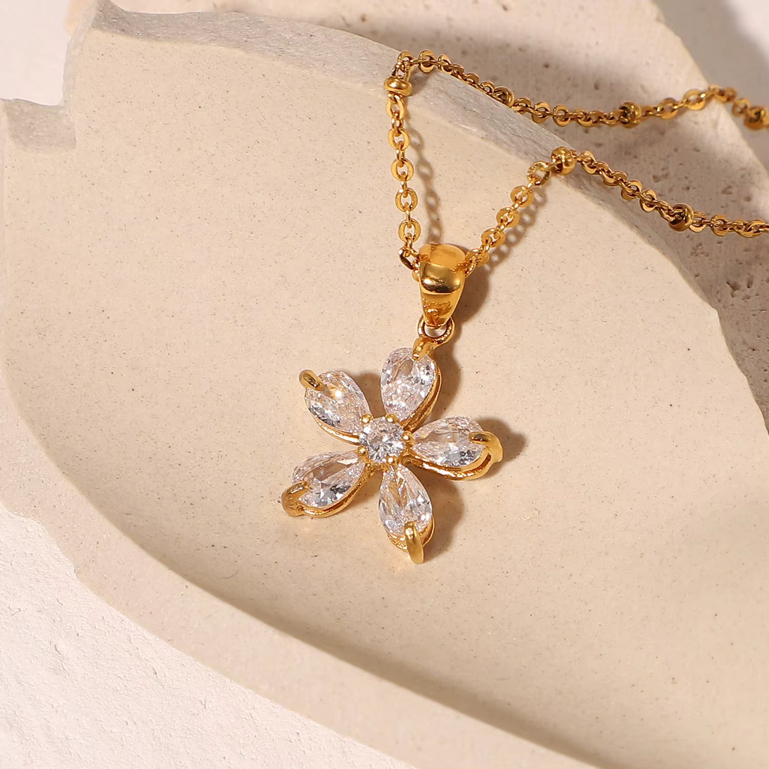 Zircon five-petal flower pendant