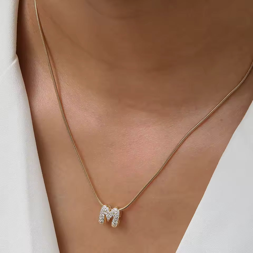 Dainty Bubble Diamond Initial Necklace