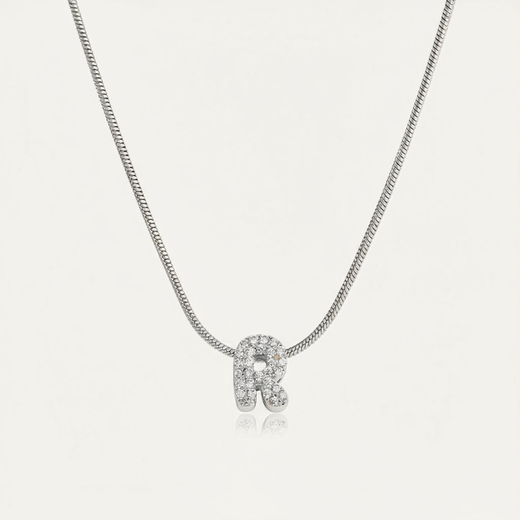 Dainty Bubble Diamond Initial Necklace