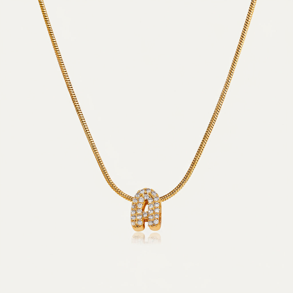 Dainty Bubble Diamond Initial Necklace