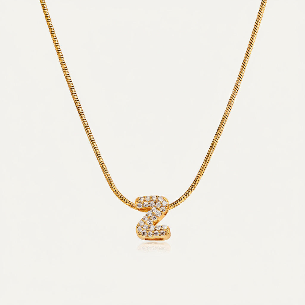Dainty Bubble Diamond Initial Necklace