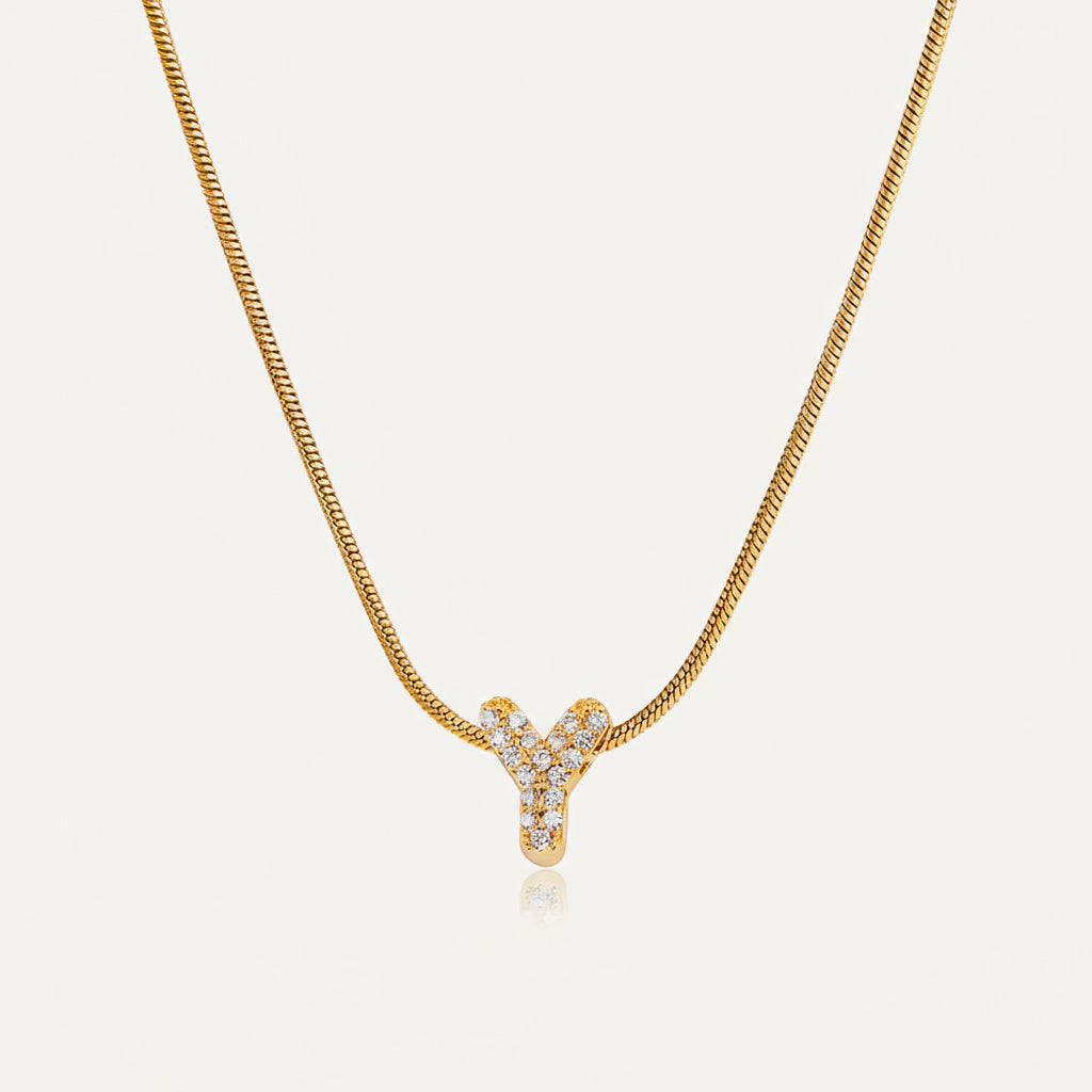 Dainty Bubble Diamond Initial Necklace