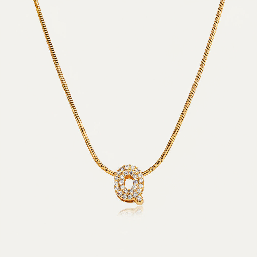 Dainty Bubble Diamond Initial Necklace