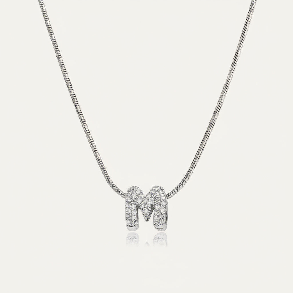 Dainty Bubble Diamond Initial Necklace