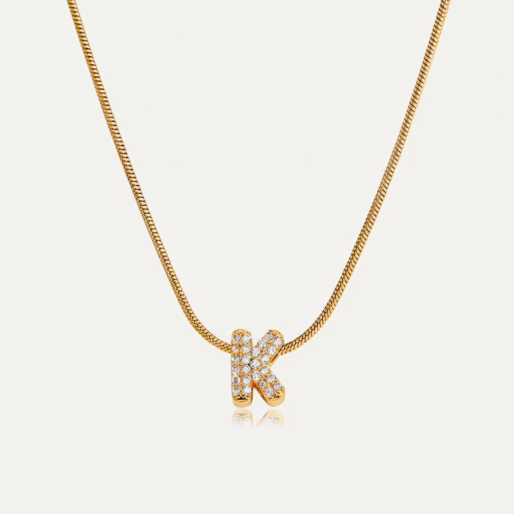 Dainty Bubble Diamond Initial Necklace
